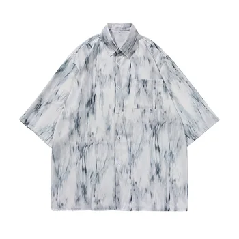 Mens Novo Modni T-shirt Kratek sleeved Ins Poletje Tanke Tie-dye Majica Hong Kong Trend Slog Priložnostne Dihanje Lep Top Coat