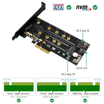 Dvojno M. 2 PCIE Adapter za SATA ali PCIE NVMe SSD s črno HeatSink in LED Rešitev,M. 2 SSD NVME (m Tipka) in SATA (b Tipka) 22110