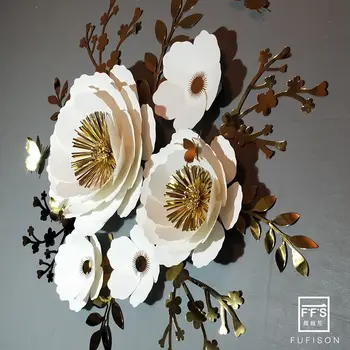 FFS Belo Zlato papir cvet ozadju dekoracijo tri-dimenzionalni dekoracijo stranko poroko izložbe Stenske Nalepke