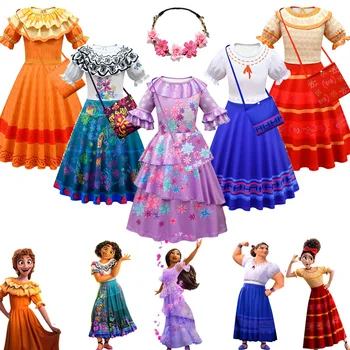 Encanto Mirabel Isabela Pepa Lusia Cosplay Fancy Kostume Princesa Obleke Otrok Rojstni Dan Carnival Party Obleka Vrečko Venec