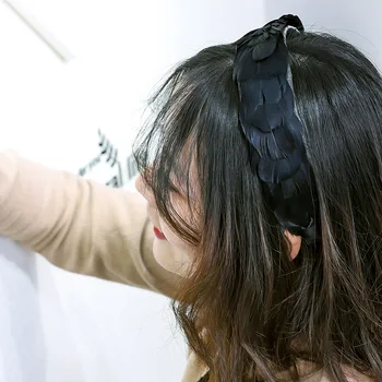 Visoka Kakovost Pero Trakovi Hairbands Pokrivala Pisane Plišastih Stranka Rojstni Dan Široko Glavo Pero Pribor Za Lase Debelo
