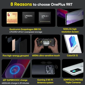 Svetovni Rom OnePlus 9RT 9 RT 5G Mobilni Telefon Snapdagon 888 120Hz 6.62
