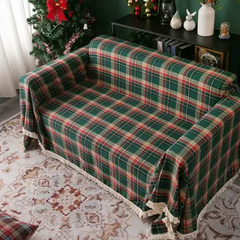 Božič kariran kavč zajema Štiri Sezone Univerzalno Velik Kavč Brisačo Kavč Odejo Pleteno Bombažno Prejo All-inclusive kavču pokrov