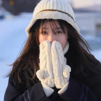 Nova Ženska Dvojno plast volnene rokavice zimske korejska različica barva vseh prstov pozimi ženske rokavice dekleta palčniki