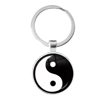 Yin Yang Taichi Simbole Tipka za Verige Unisex Ura Kamen Chrysoprase Stekleni Nakit Yin Yang Zmaj Luna Obesek Keychain za Moške, Ženske