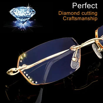 Diamond Klesan Rimless Obravnavi Očala Ženske Visoko Kakovostne Modne blagovne Znamke Luksuzna Anti-modra svetloba Presbyopic Lady Očala Q104