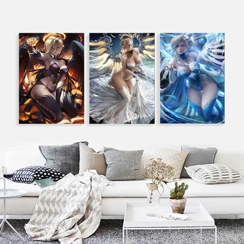 Overwatch Video Igre, Poster Seksi Dekle na Lepoto DVA Usmiljenja Widowmaker Umetnine Platna Slike Doma Dekor Bikini Anime Stenske Slike
