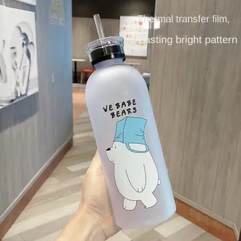 Srčkan Panda Bear Pokal 1000 ml Steklenice Vode S Slamo Pregleden Risanka Steklenico Vode Drinkware Motnega, Neprepustnih Beljakovin Shaker