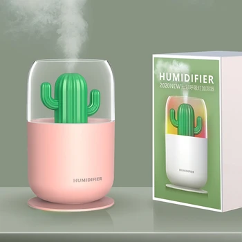 Kaktus Ultrazvočni Vlažilnik zraka 300 ML USB Mini Vode Difuzor Megle Maker Mehko Toplo LED Nočna lučka za Office Home Avto