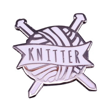 Knitter emajl pin preja kvačkanje obrti značko, žogo iz volne z dvema igle zaljubljen pin