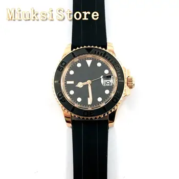40 mm top luksuzni mehanska ura rose zlata primeru črno sterilne izbiranje svetlobni trak gume moške samodejni watch