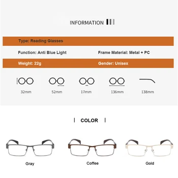 Ahora 2020 New Metal Poslovnih Branje Presbyopic Očala Moški Modni Anti Blue Ray Računalnik Očala za Presbyopia +1.0 +4