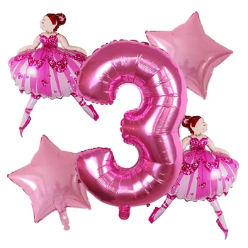5pcs Roza, Vijolična Balerina Baletni Plesalec Dekleta Folija Balone Helija, Dekle 2 3 4 5 6st Happy Birthday Party Okraski Dobave