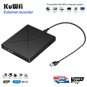KuWFi USB3.0 Zunanji Pogon DVD DVD-RW CD Pisatelj Predvajalnik Snemalnik za Mac, Windows za prenosni RAČUNALNIK Prenosni BD/CD/DVD-Jev