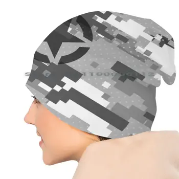 Prikrivanje Pixel Mestnih Z Vojsko Star Beanies Plesti Klobuk Simbol Zvezda Pixel Siva, Bela Maskirno Vojaško Vojske Oboroženih Strah