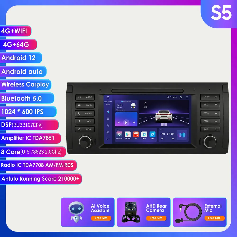 2 din avtoradio android Auto Carplay Za BMW E39 E53 M5 1995-2003 Radio Stereo BT GPS, Wifi 4G DSP Avto Multimedijski predvajalnik videa Slike 5