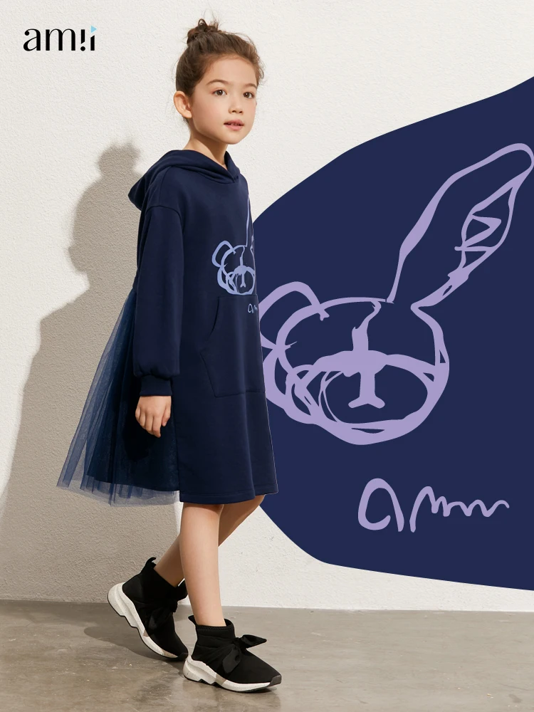 Amii Otroci Mozaik Oblačenja za Dekleta Jeseni Priložnostne Očesa Hooded Vezenje Poln Rokavi Obleka Natisnjeni Otroci Oblačila 22260029 Slike 3