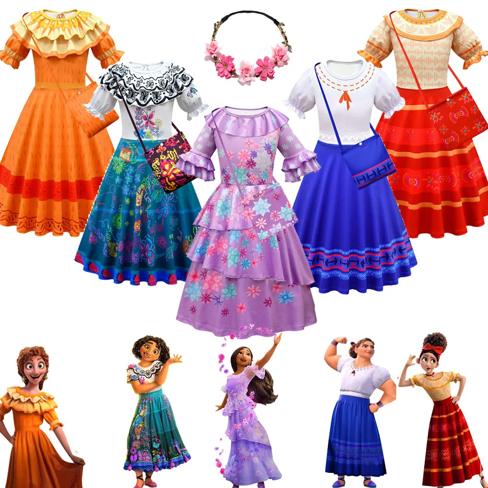 Encanto Mirabel Isabela Pepa Lusia Cosplay Fancy Kostume Princesa Obleke Otrok Rojstni Dan Carnival Party Obleka Vrečko Venec Slike 0