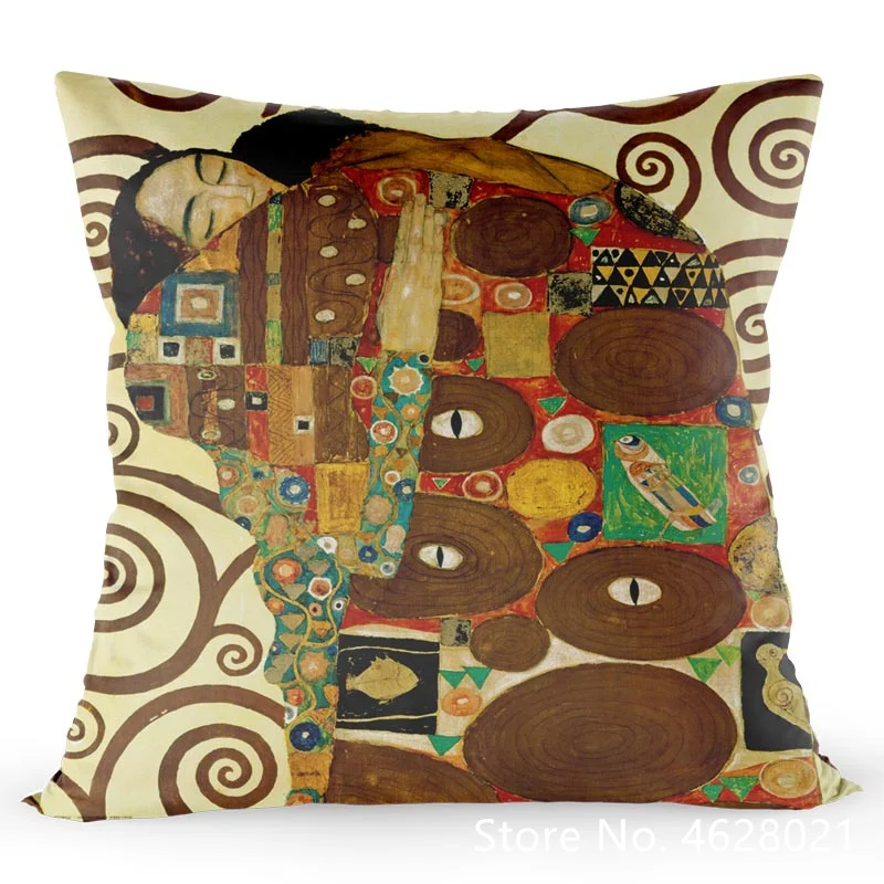 Nov Slog Gustav Klimt, Ki Jih Art Prevleke Domači Kavč Urad Blazine Saten Tkanine Blazine Blazine Pokrov Slike 0