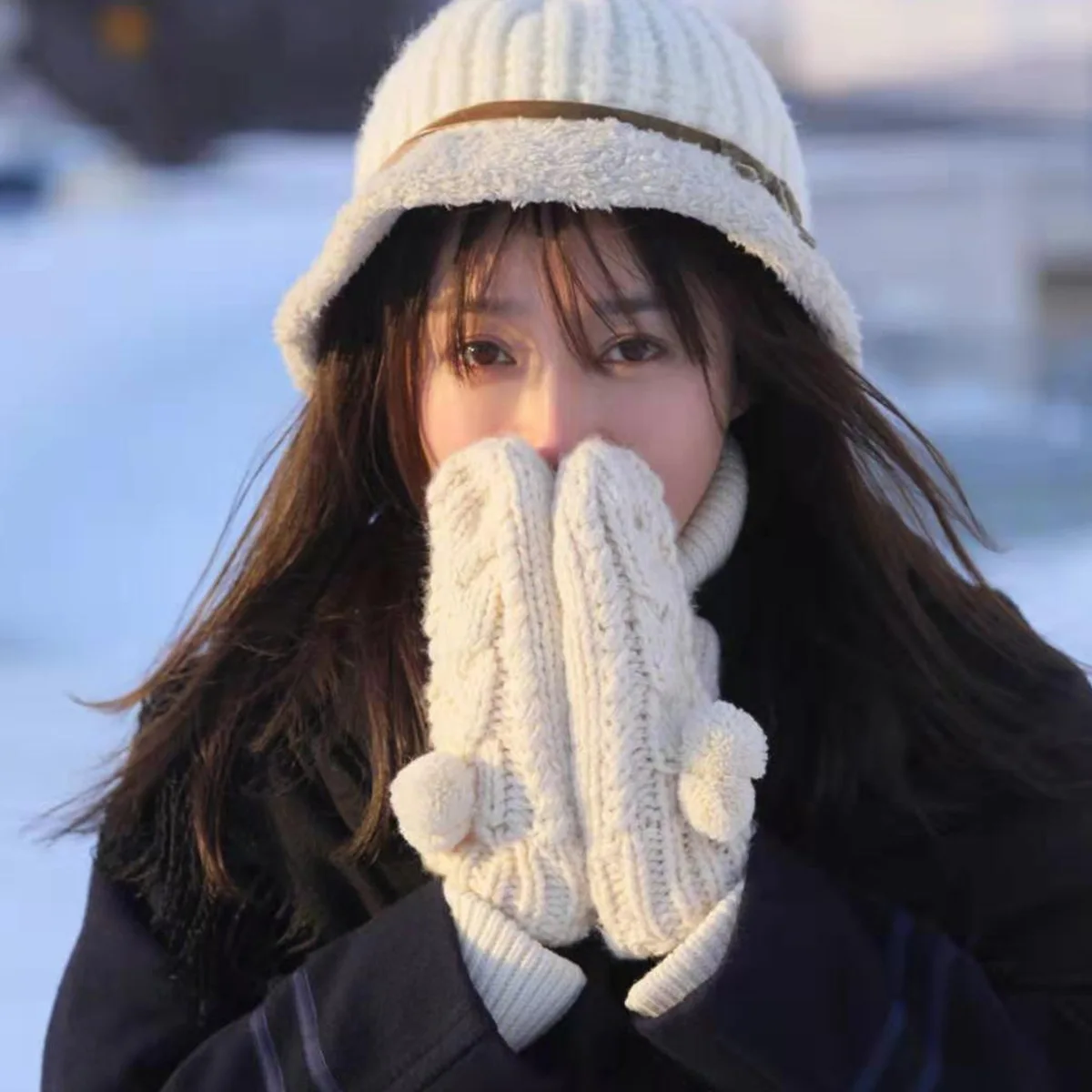 Nova Ženska Dvojno plast volnene rokavice zimske korejska različica barva vseh prstov pozimi ženske rokavice dekleta palčniki Slike 0