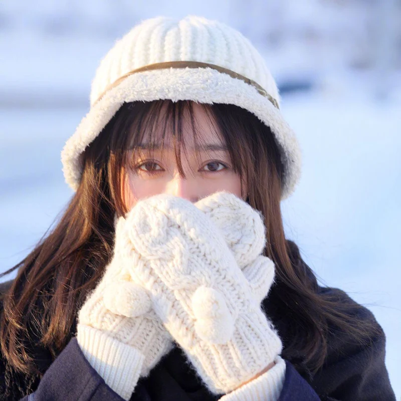 Nova Ženska Dvojno plast volnene rokavice zimske korejska različica barva vseh prstov pozimi ženske rokavice dekleta palčniki Slike 2