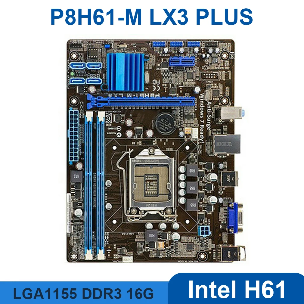 Vroče P8H61-M LX3 PLUS Originalne matične plošče, LGA1155 H61M-E/K/C/D I7 I5, I3 Intel CPU 16G DDR3 PCI-E 2.0 VGA Destop Mainboard Slike 4