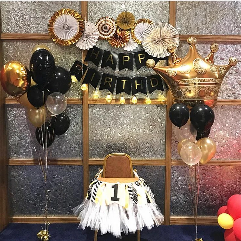 Črno zlato slog Fancy stranka baloni DIY dekoracijo helij folijo latex balon za poroko, rojstni dan ballon Slike 3